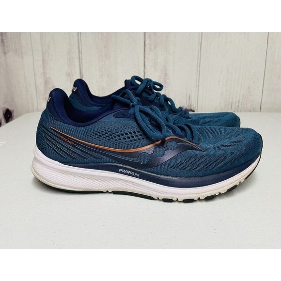 Saucony Shoes - SAUCONY Womens Size 9 PWR Run Ride 14 Blue Leather Running Shoes